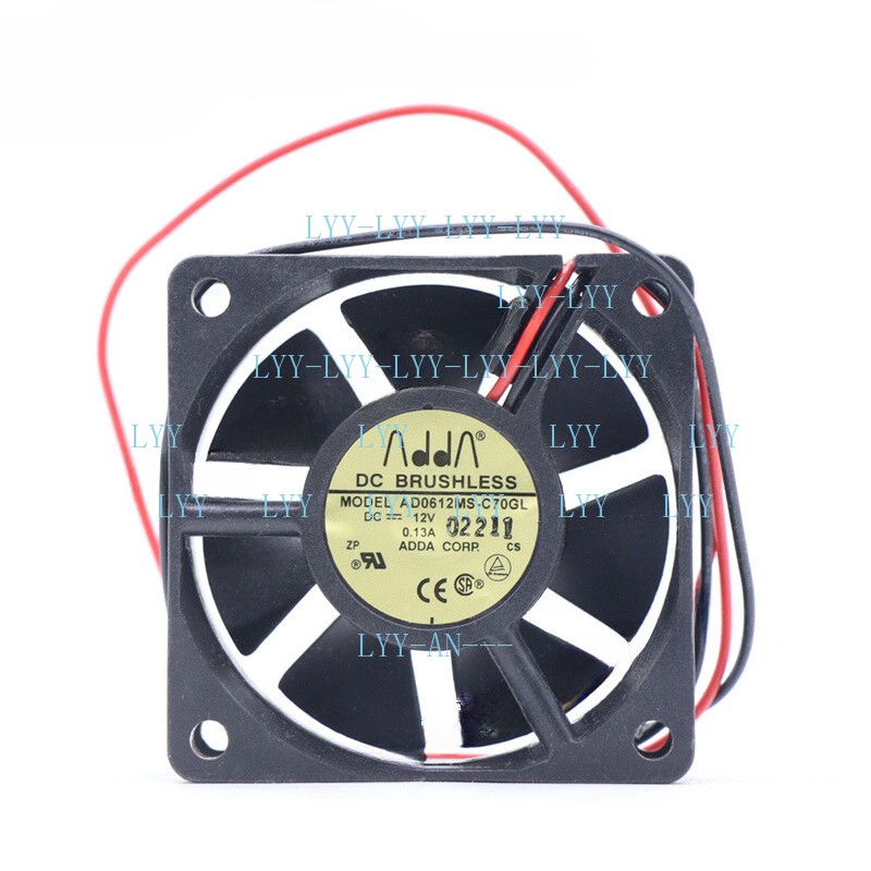 For ADDA AD0612MS-C70GL DC 12V 0.13A 60*60*20mm 2wire Brushless Case Cooling Fan