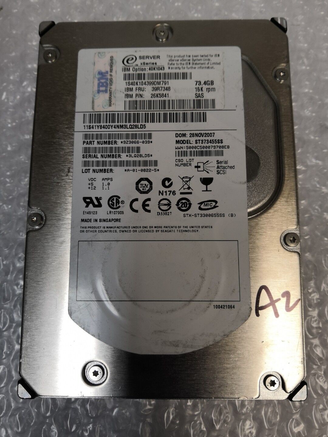  -IBM  3.5" 73.4GB 15K SAS HARD DRIVE 26K5841 39R7348 40K1043 ST373455SS @@@ 