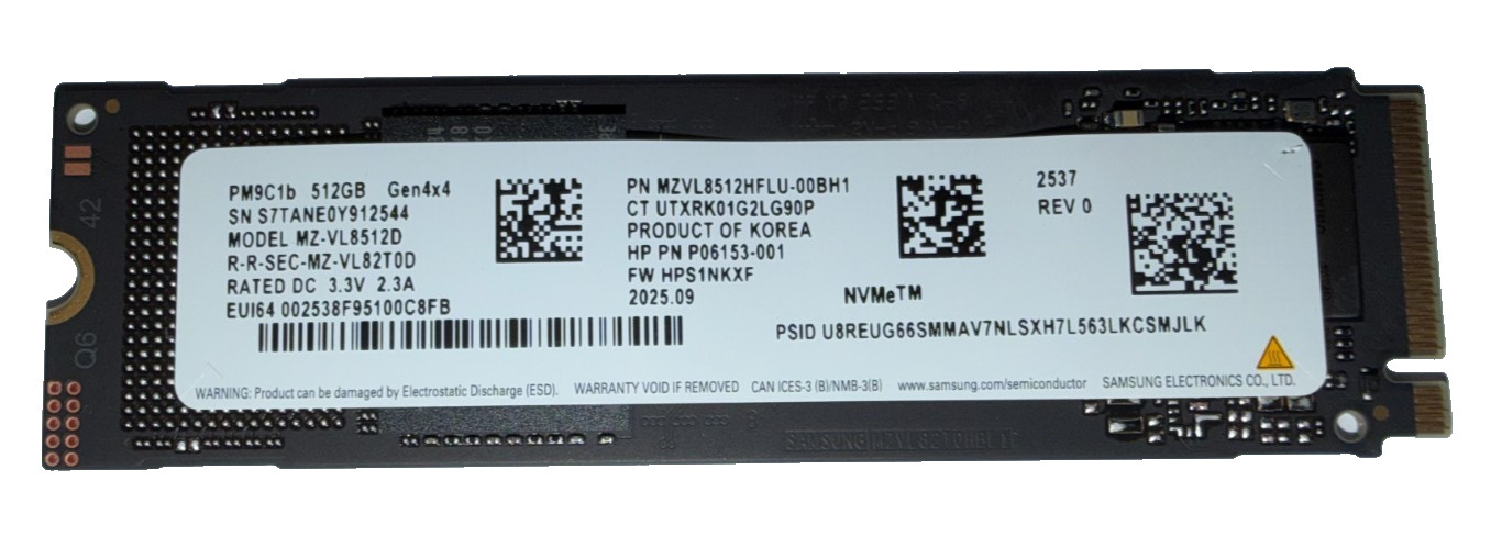 New Samsung PM9C1b 512GB NVMe SSD M.2 2280 PCIe Gen4x4 – HP PN P06153‑001
