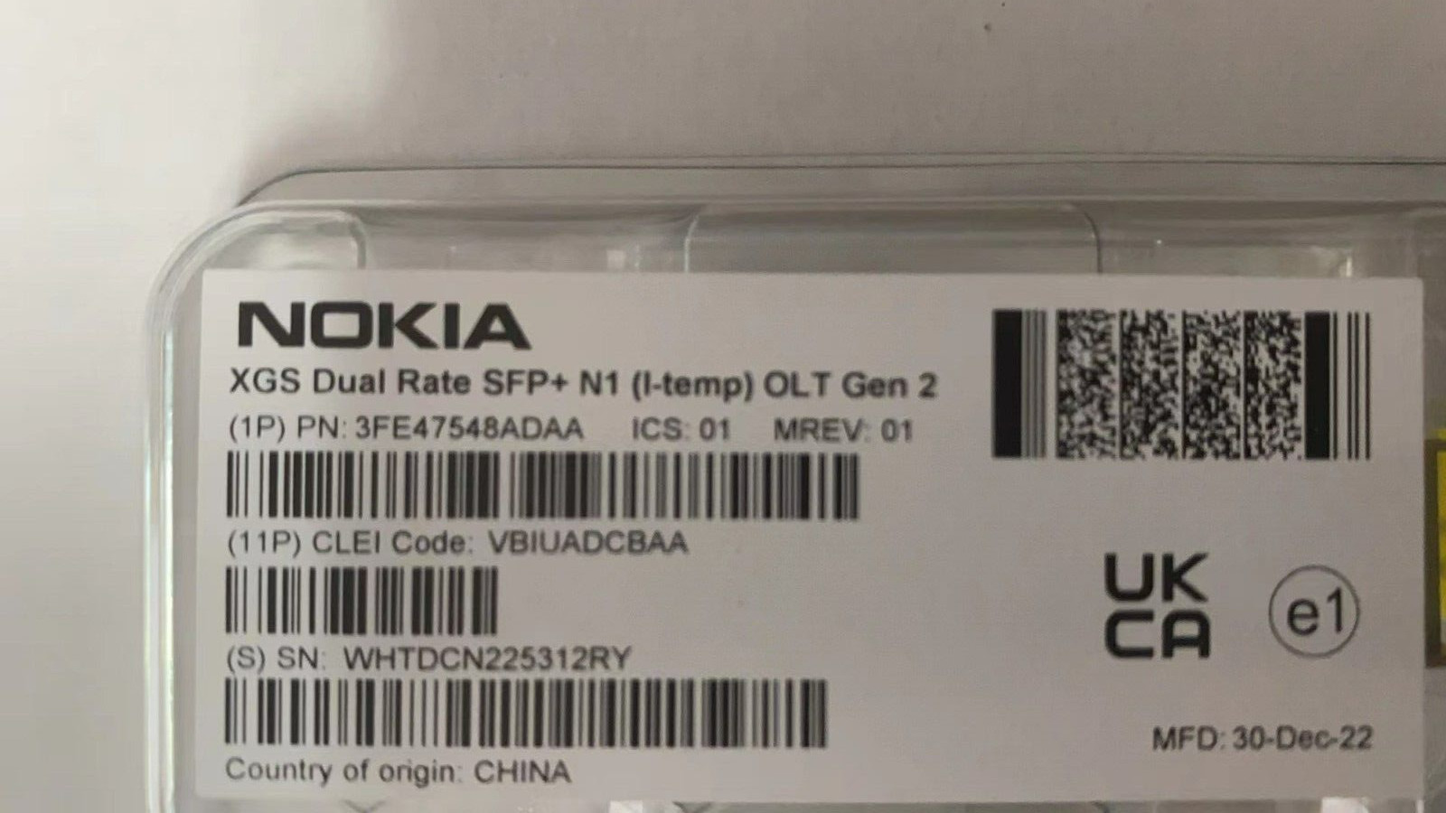 NOKIA 3FE47548AD 01 XGS Dual Rate PON  OLT  SFP+ 10G  N1 I-Temp Gen2