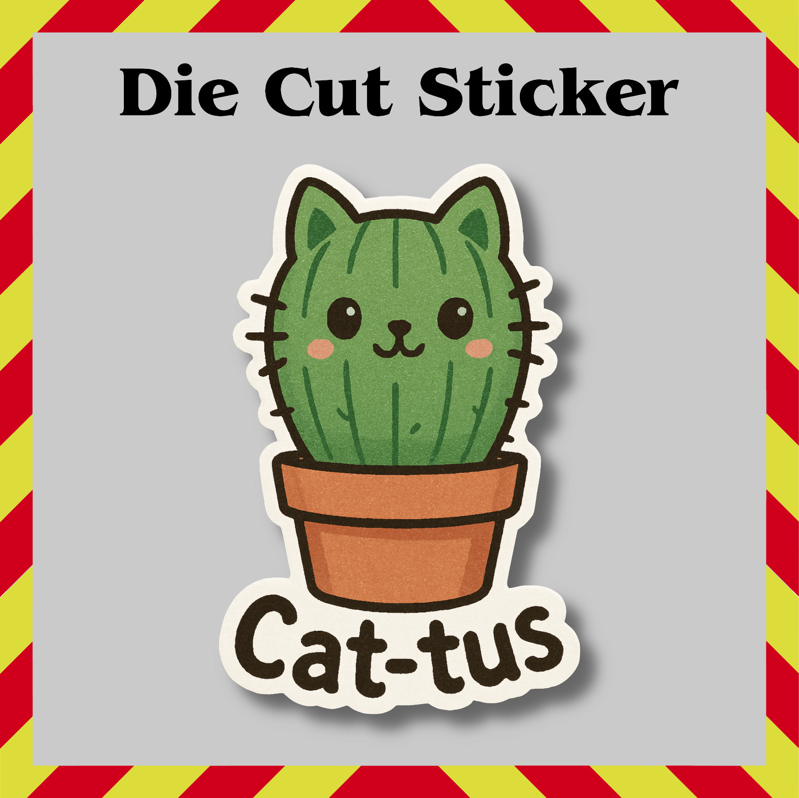Funny Cat Cactus Sticker, Succulent Houseplant Kitten Decal for Tumblers/Journal