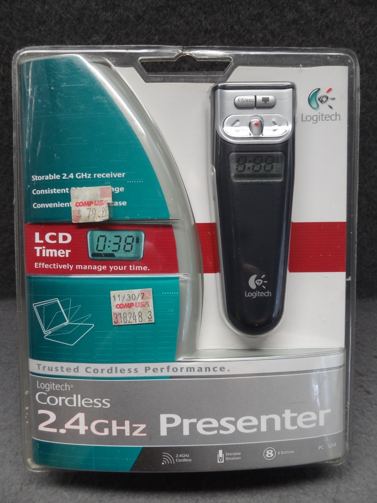 NEW Logitech Cordless 2.4GHz Presenter Slide Timer Clicker PP Slideshow Laser