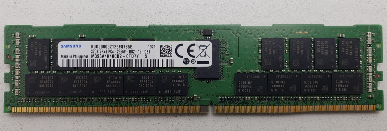 Samsung 32GB PC4-21300V 2Rx4 DDR4-2666 ECC RDIMM Server RAM M393A4K40CB2-CTD7Y.