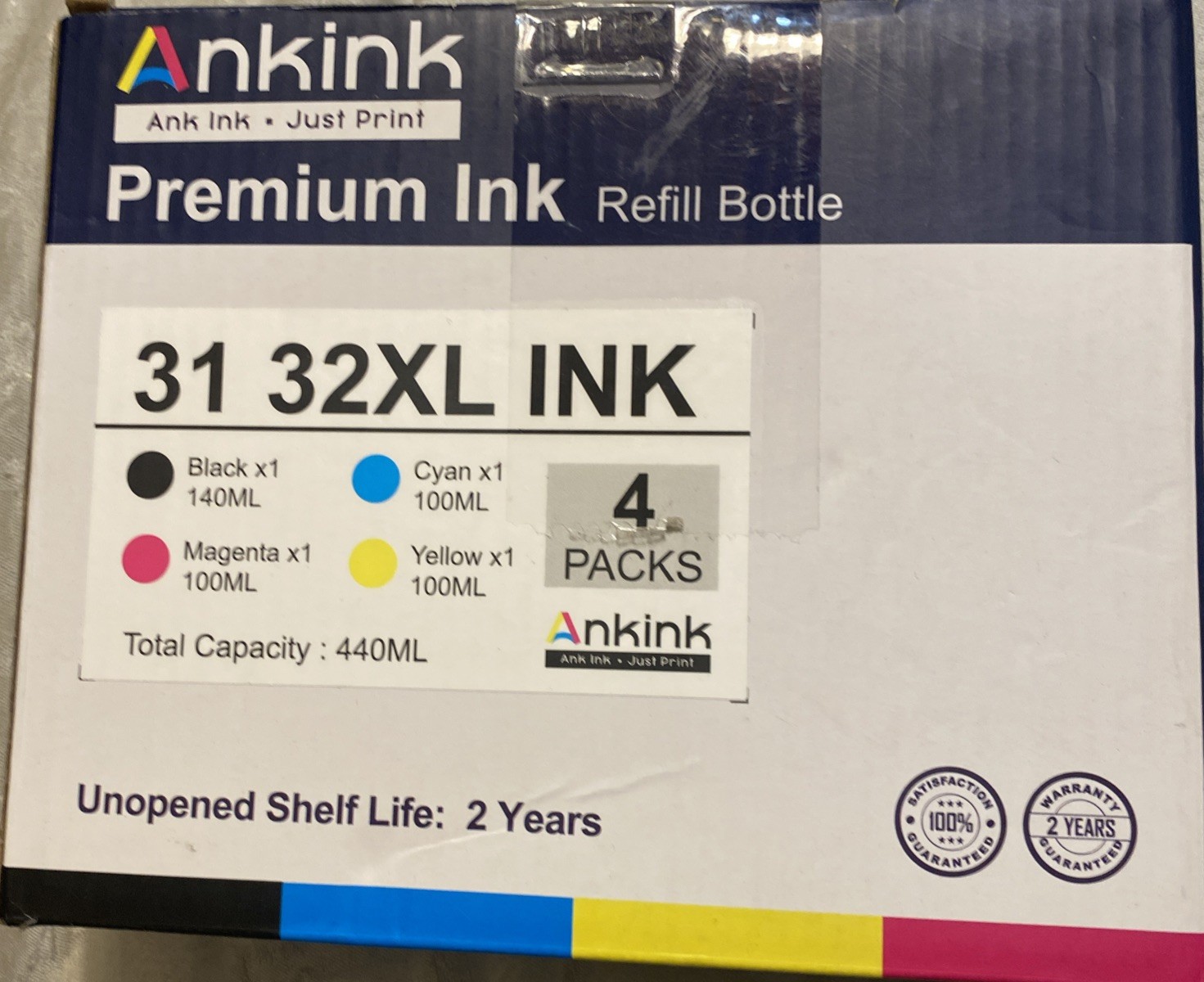 New Ankink 31/32XL Printer Ink 4pack Yellow Magenta Cyan Black Refill Bottles HP