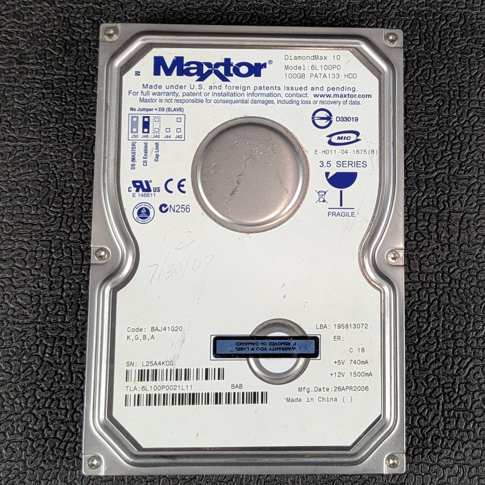 Maxtor DiamondMax 10 100GB 3.5" IDE Hard Drive - 6L100P0 - TESTED