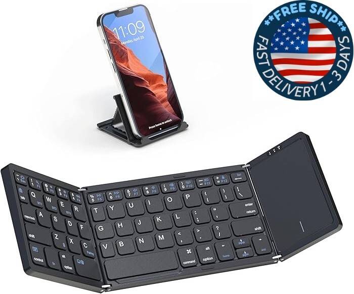 Teclado Bluetooth plegable, teclado inalámbrico portátil plegable con panel