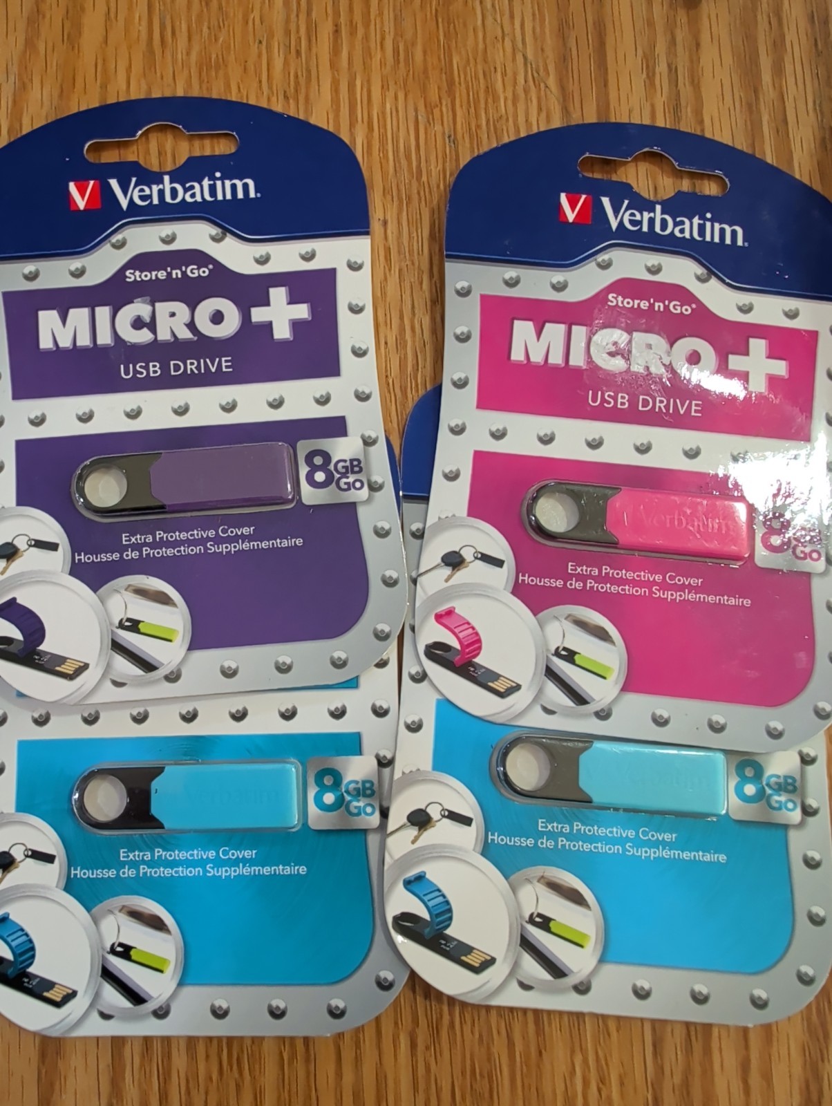 verbatim 8GB Store 'n' Go Micro  USB Drive  NEW Lot Of 4 Blue Pink Purple 
