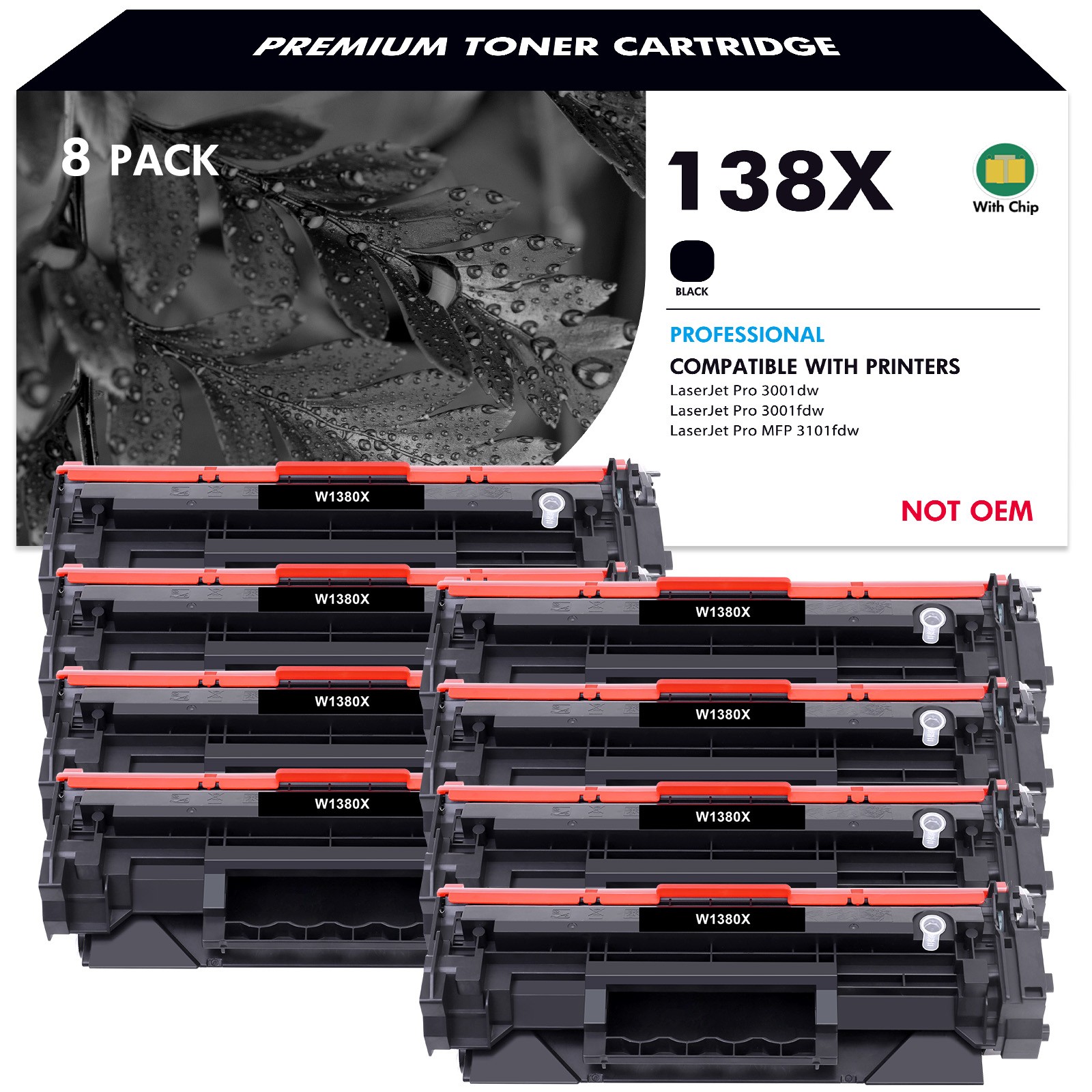8PK NEW CHIP W1380X Toner Cartridge for 138X HP LaserJet Pro 3001dw MFP 3101fdw