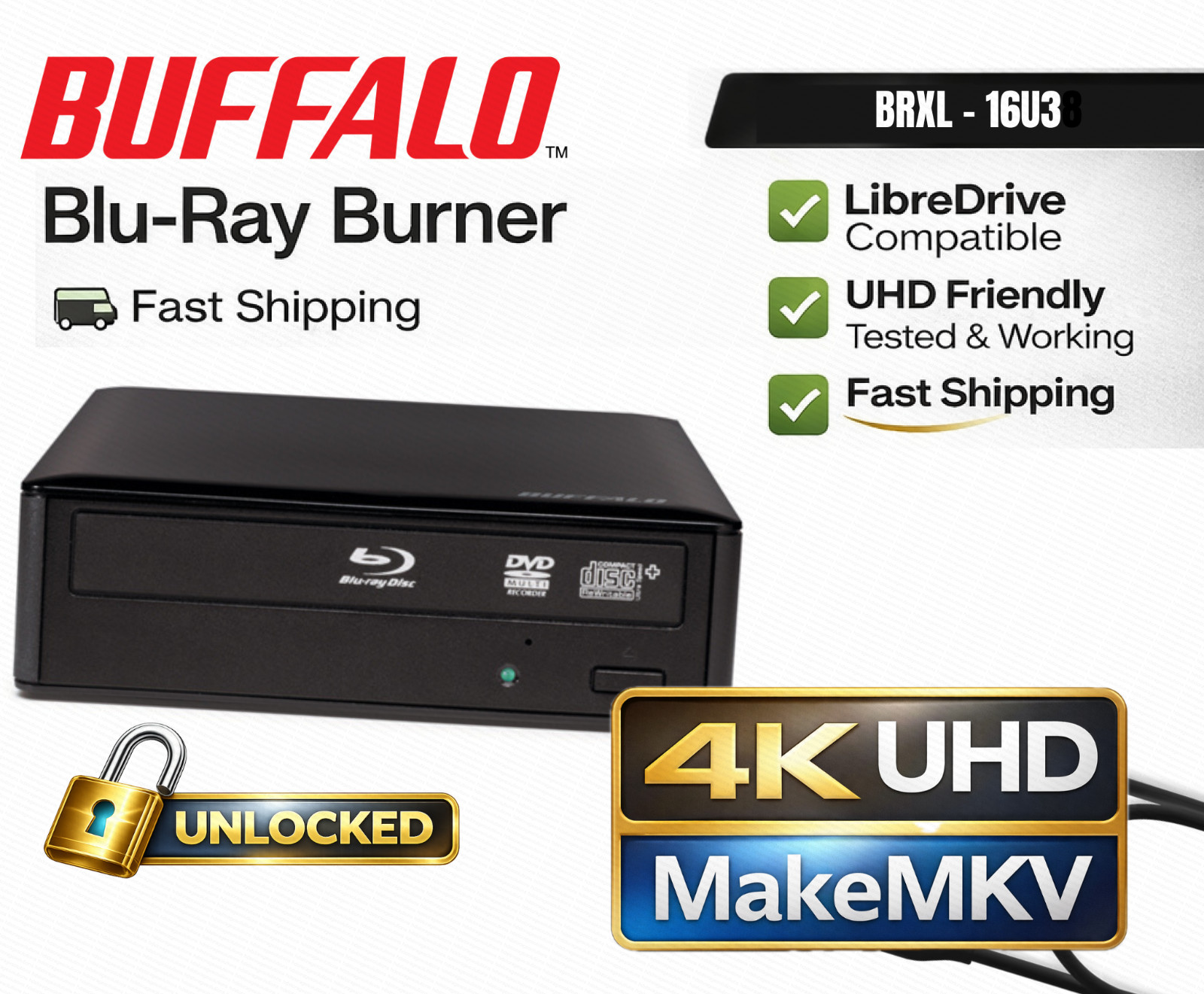 Buffalo 4K UHD Ready Firmware UNLOCKED Blu-ray Writer Burner MAKEMKV BDXL-16U3