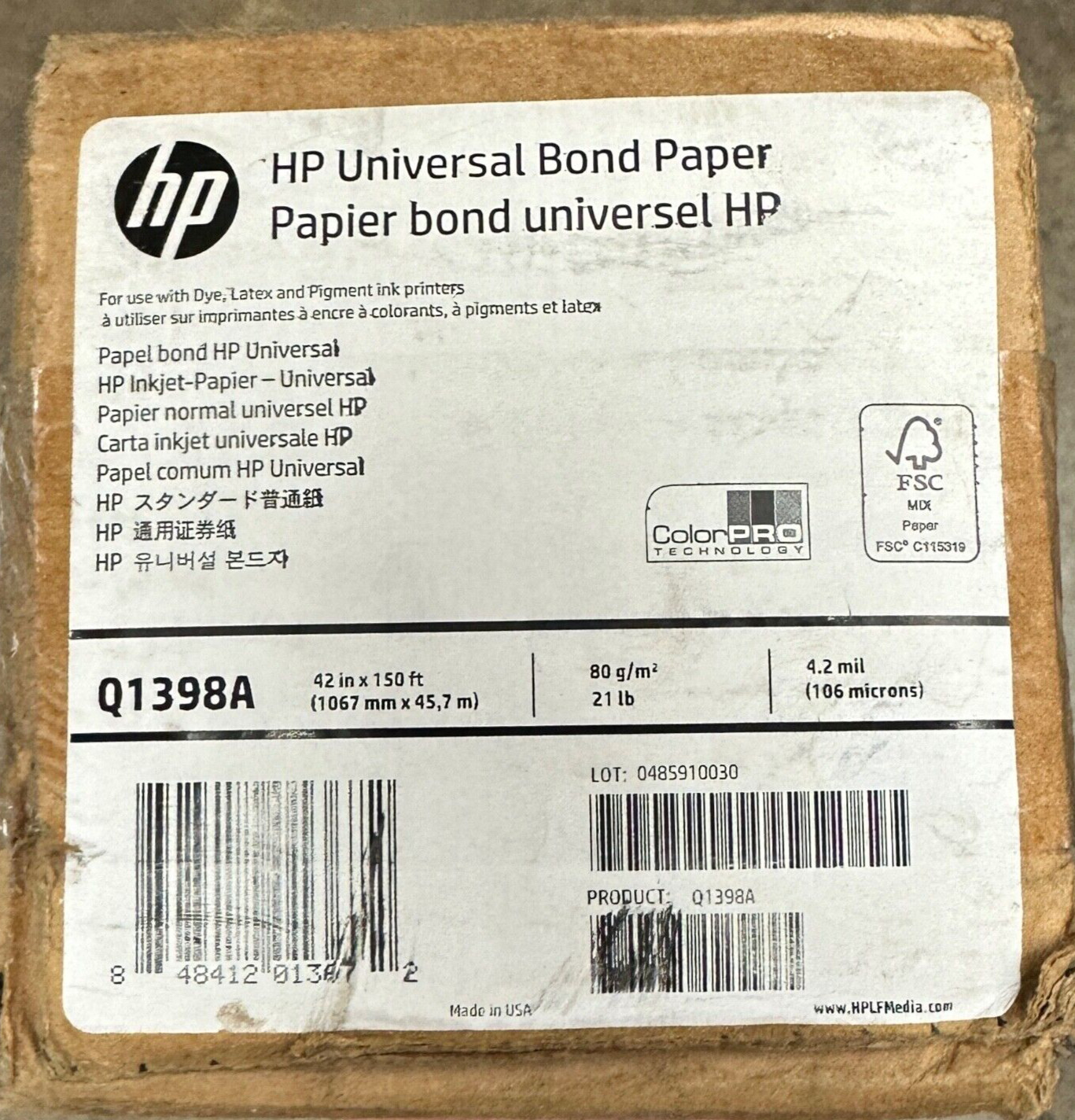 HP Q1398A, Universal Bond Paper (42 in x 150 ft) - 4.2 mil-Color Pro-NEW-Sealed