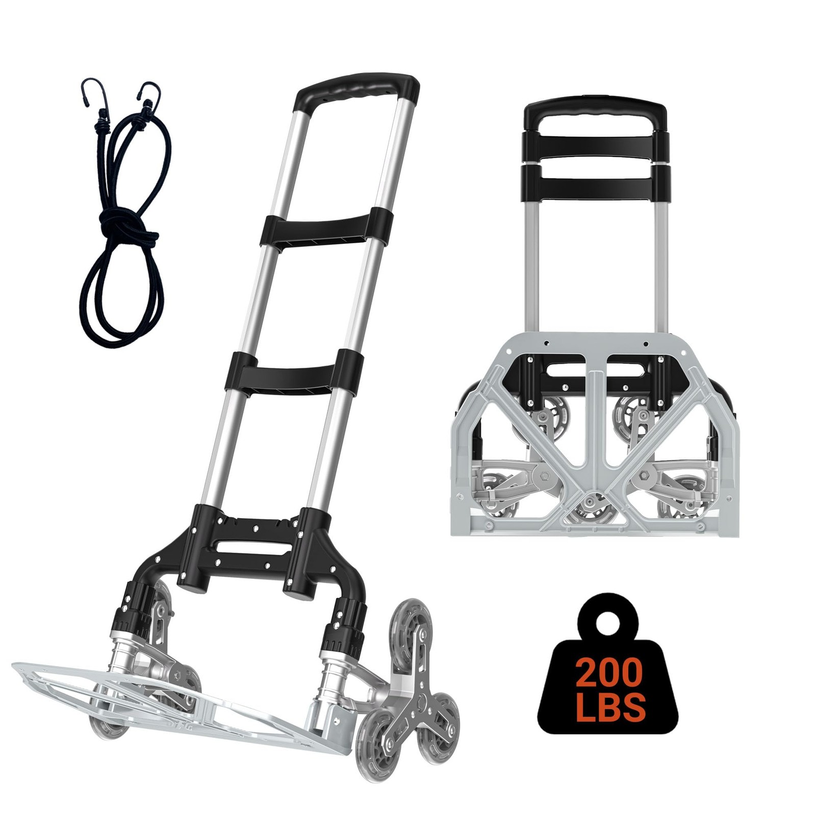 200LBS Stair Climbing Cart, Folding Hand Truck Dolly, Grocery Shopping Cart w...