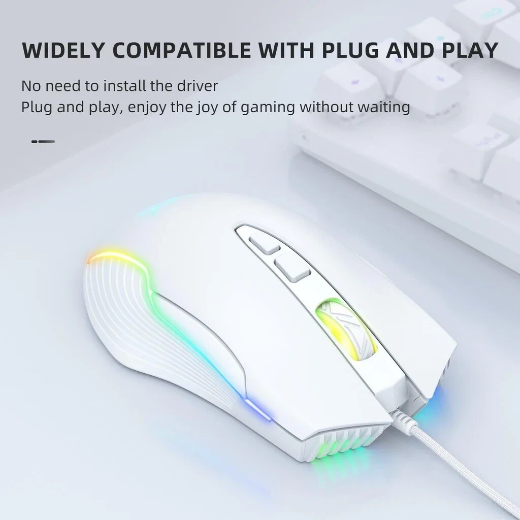 ONIKUMA CW905 6400 DPI Wired Gaming Mouse with Breathing LED Colors (White)