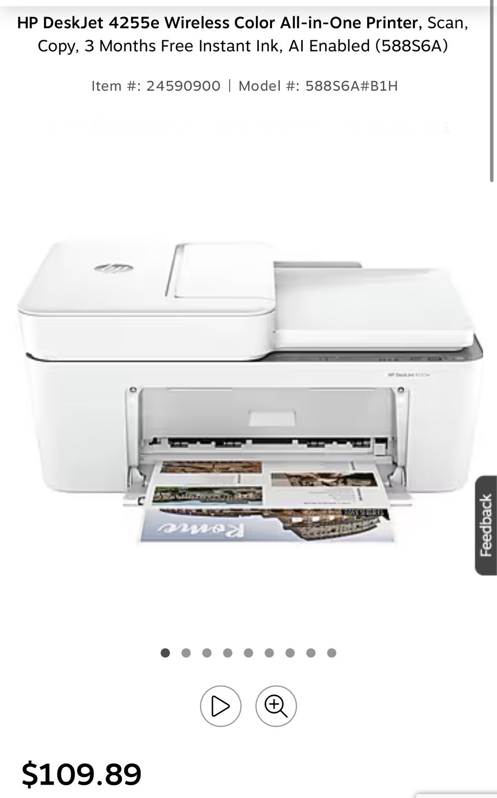 HP DeskJet 4255e Wireless AI-Enabled All-in-One Inkjet Print w/ 3 Months Instant