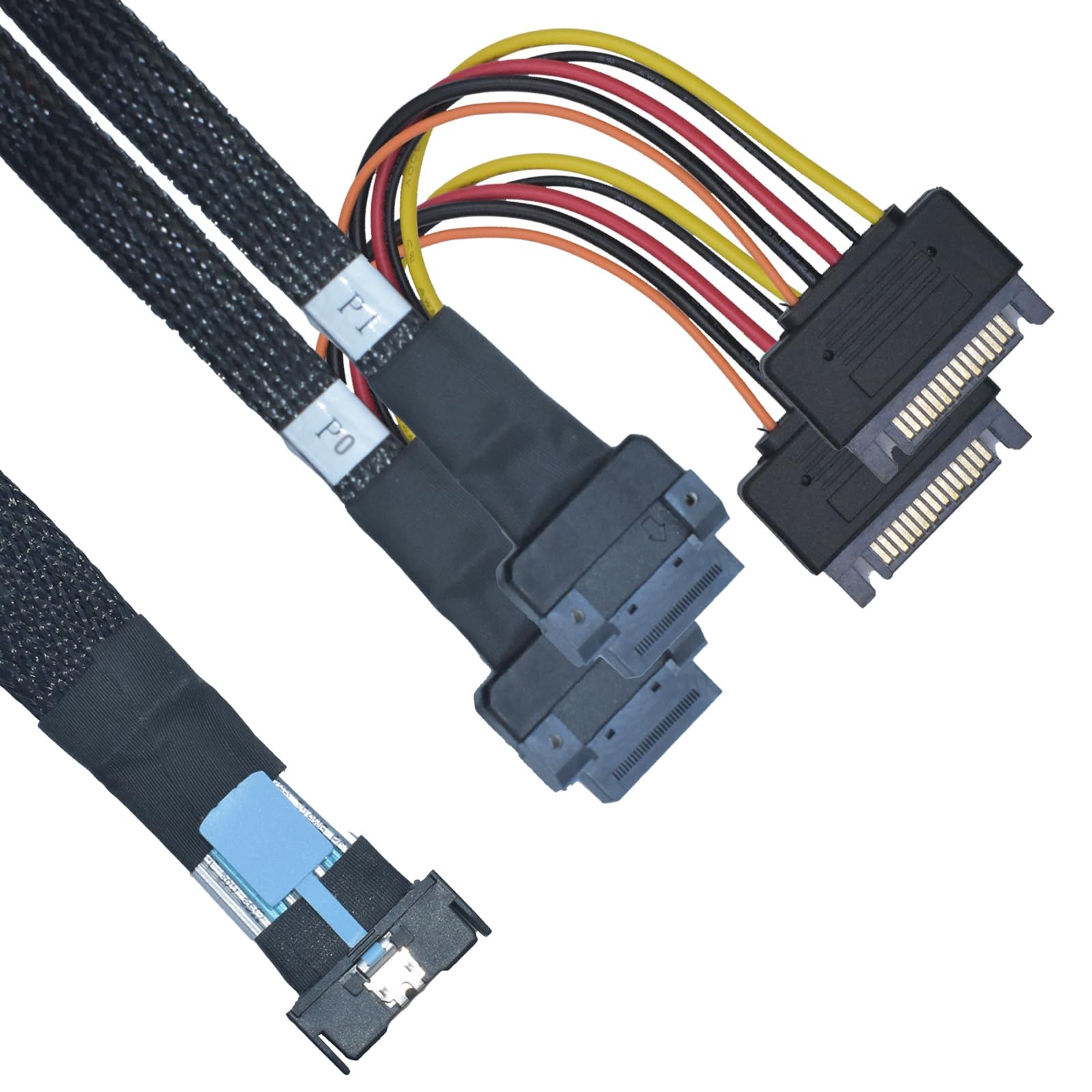 LetLinkSo PCIe 5.0 MCIO x8 to Dual EDSFF E1/E3 SSD 2.1feet (65 cm), Black