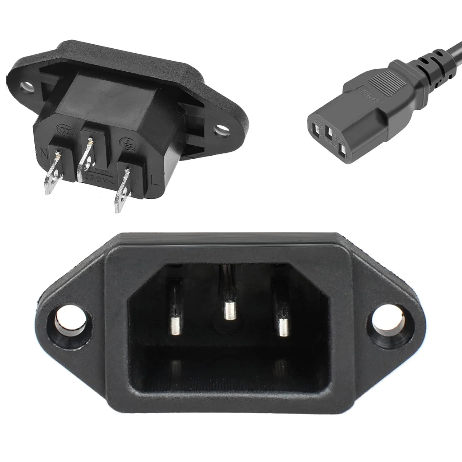 3 Pack Screw Mount 3 Pins Inlet Power Plug Socket IEC320 C14 AC 250V 10A by QTEA