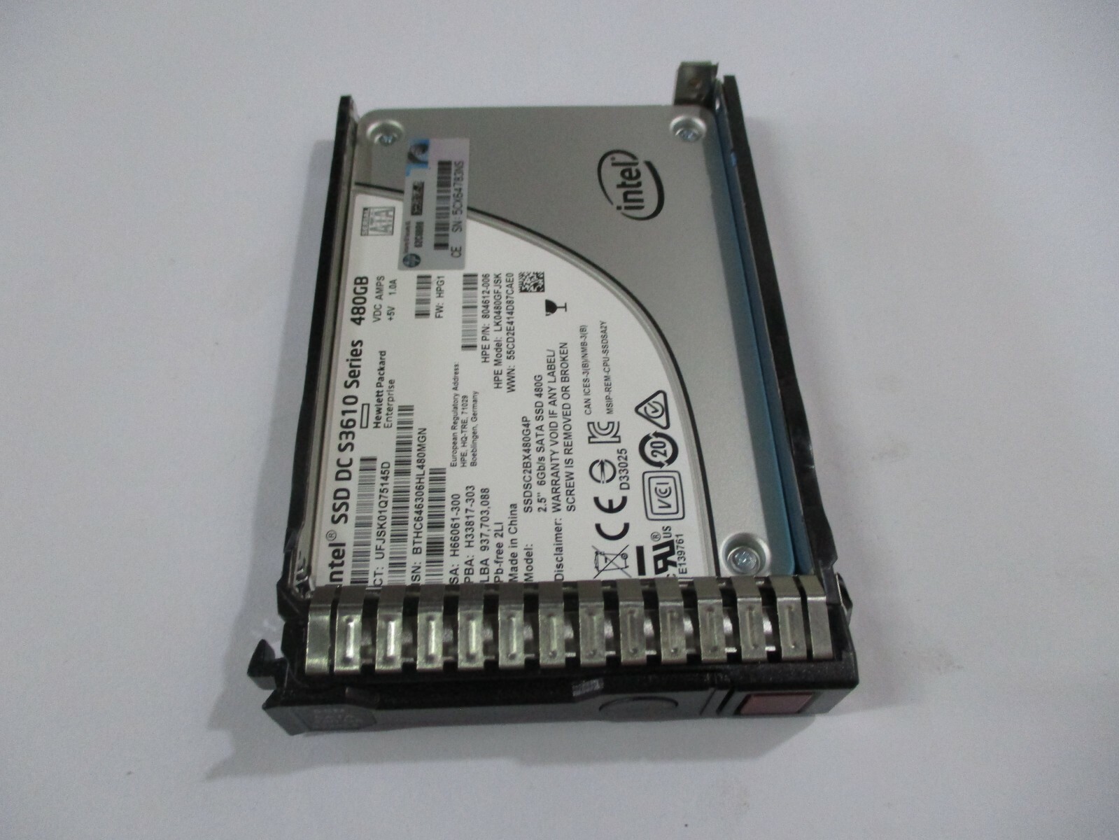  HPE 480GB SATA 6G MU SFF SC 2.5" SSD 804612-006 F/W: HPG1 w/ 651687-001 Caddy