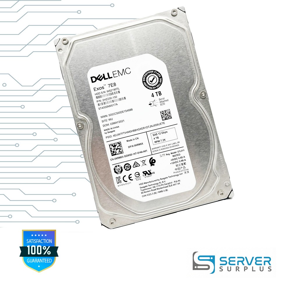 Dell Exos 7E8 4TB SAS 12Gb/s 3.5 in Enterprise HDD | 0KRM6X | ST4000NM017A