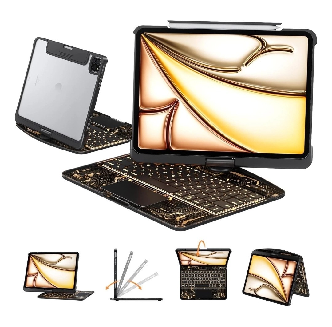 iPad Air 13 & Pro 12.9 Magic Keyboard Case Backlit Trackpad 360 Rotate Pencil 