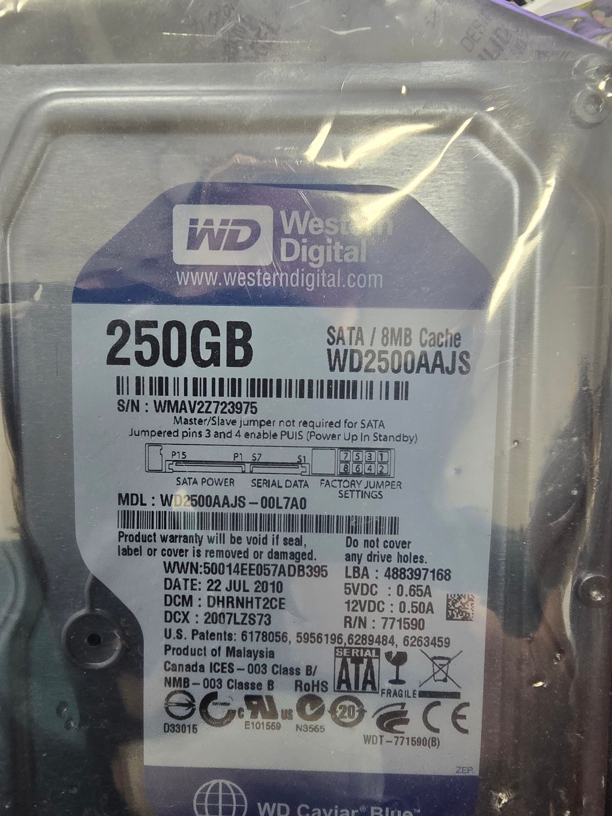Western Digital Caviar Blue 250GB Internal 7200RPM 3.5" (WD2500AAJS) HDD