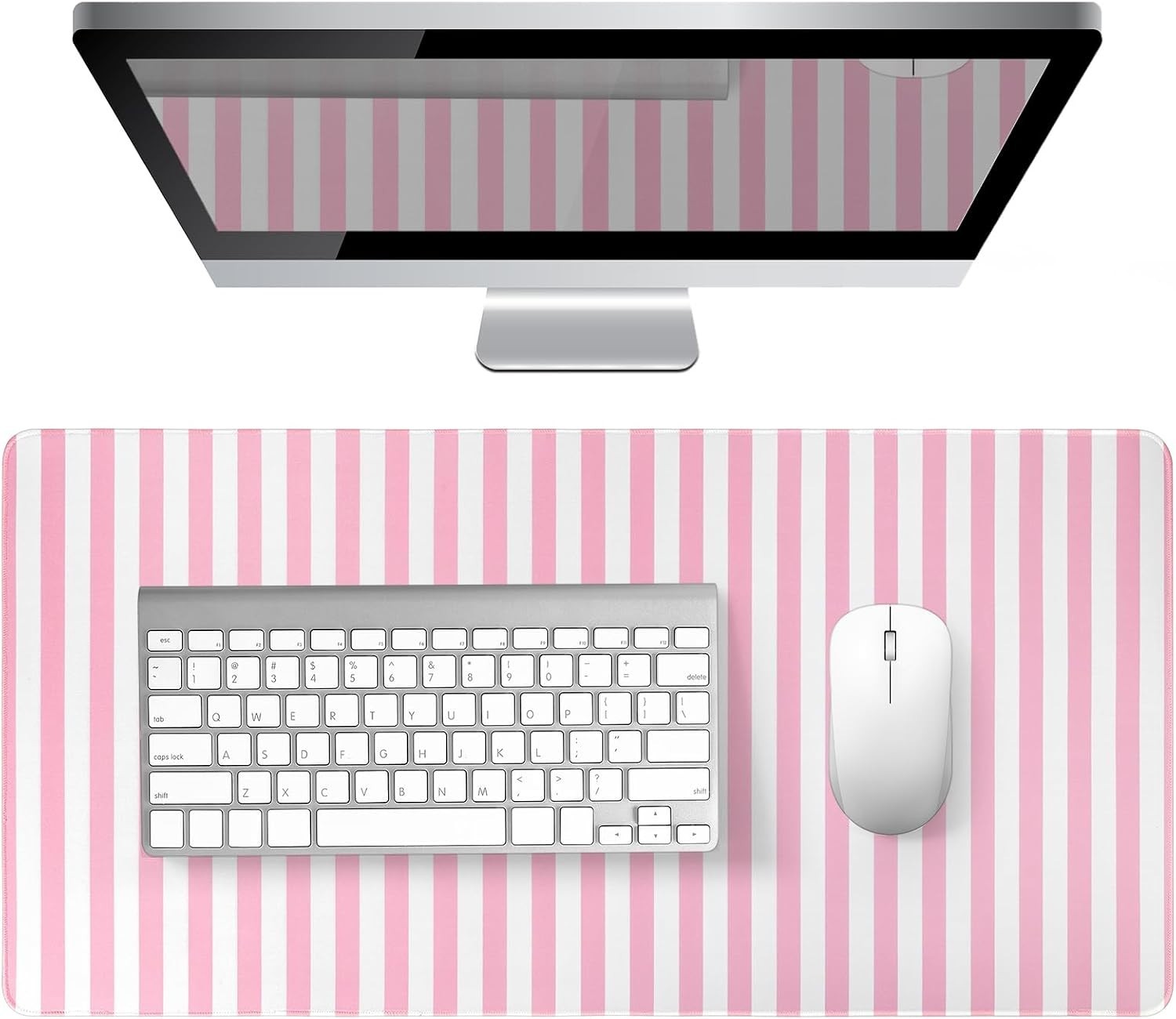 Pink Striped Desk Mat Large Mouse Pad Cute Desk Pad Keyboard Computer Mat | K...