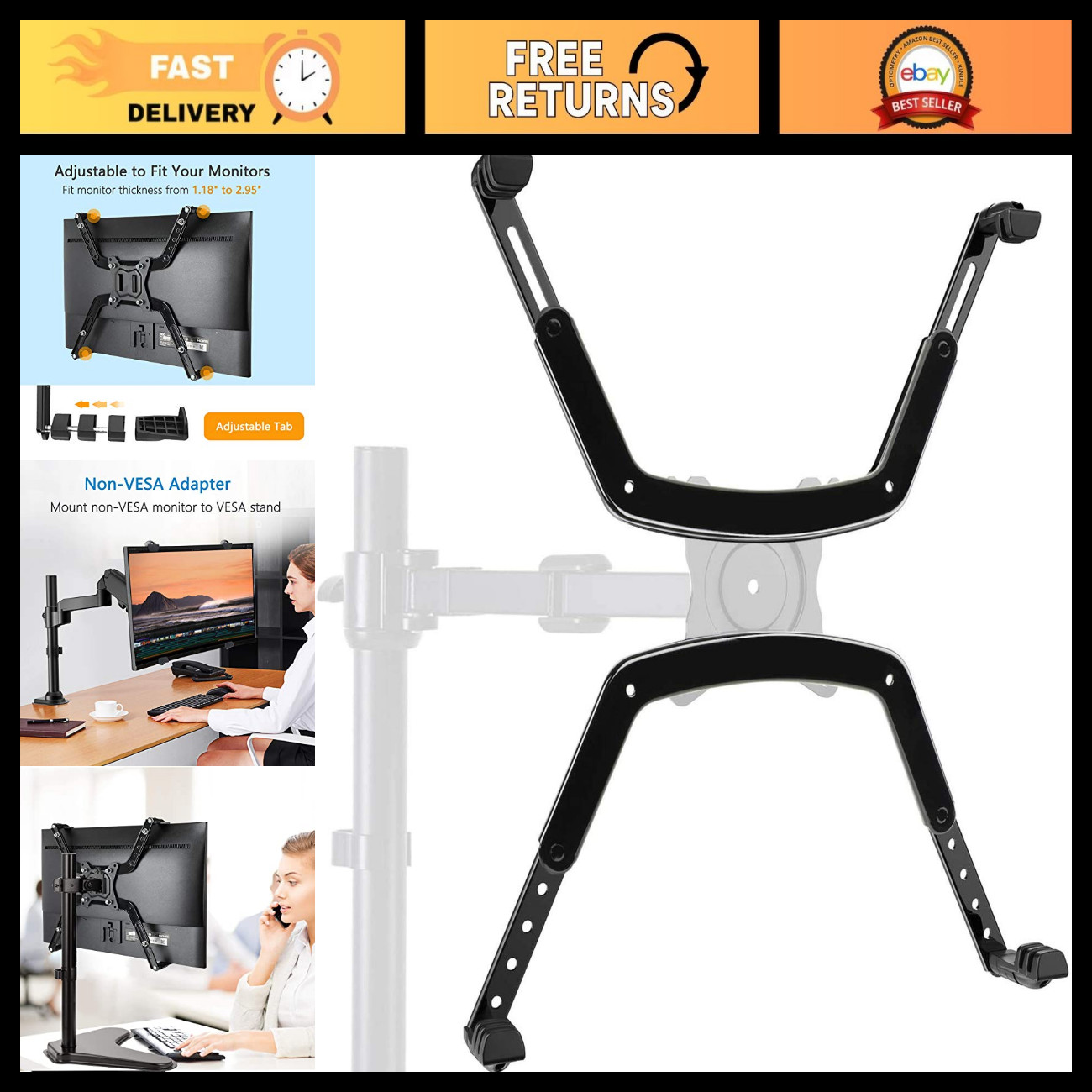 Universal VESA Mount Adapter Kit for 17-27 Inch Monitors, Non-VESA to 75x75 Moun