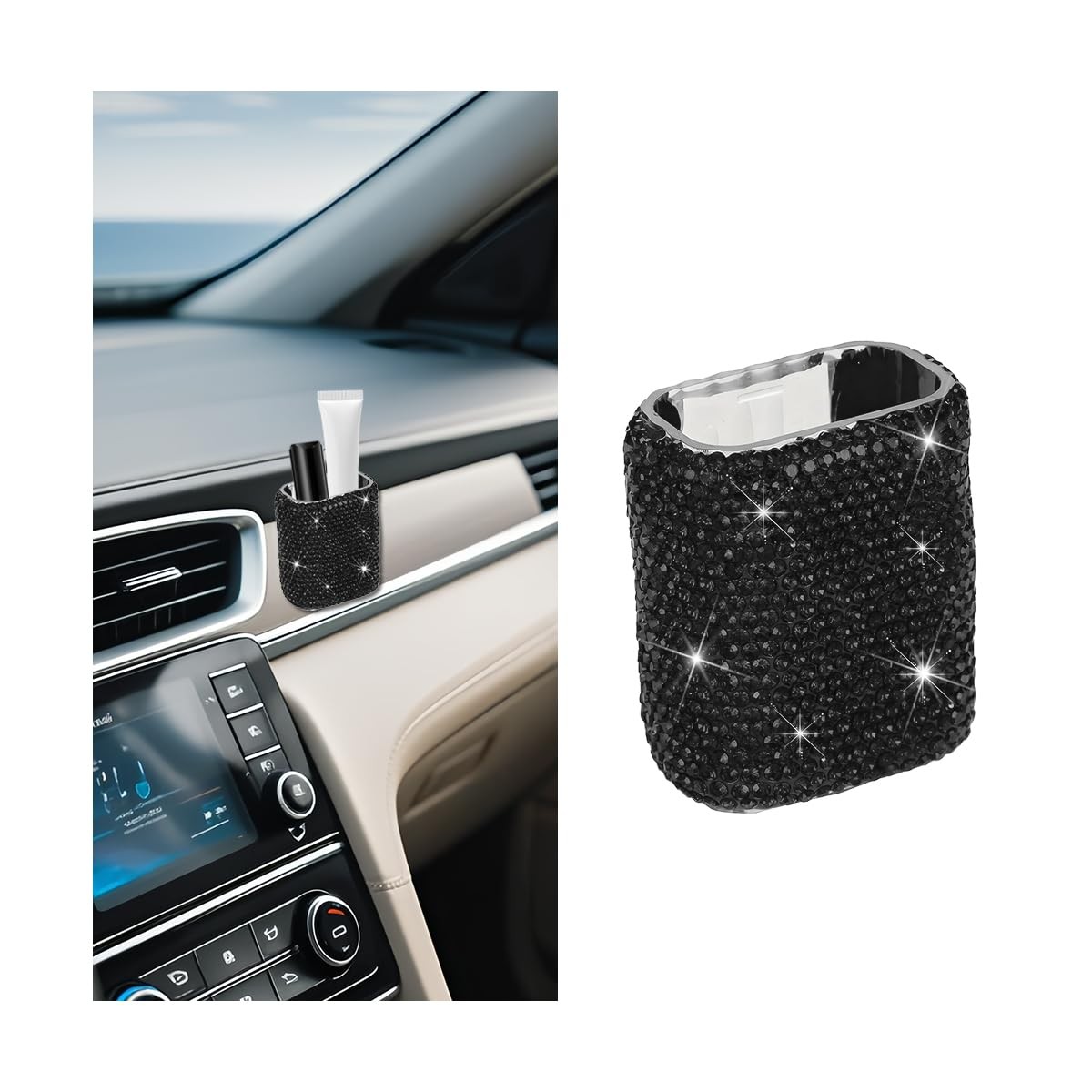 Rhinestone Adhesive Car Dashboard Chapstick Holder, Black