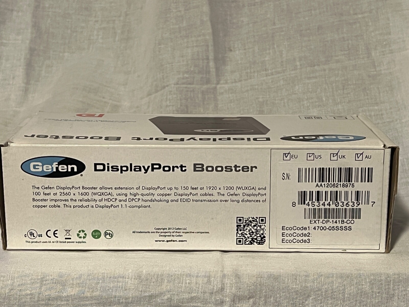 Gefen DisplayPort Booster with Power Supply EXT-DP-141B-CO New in Box