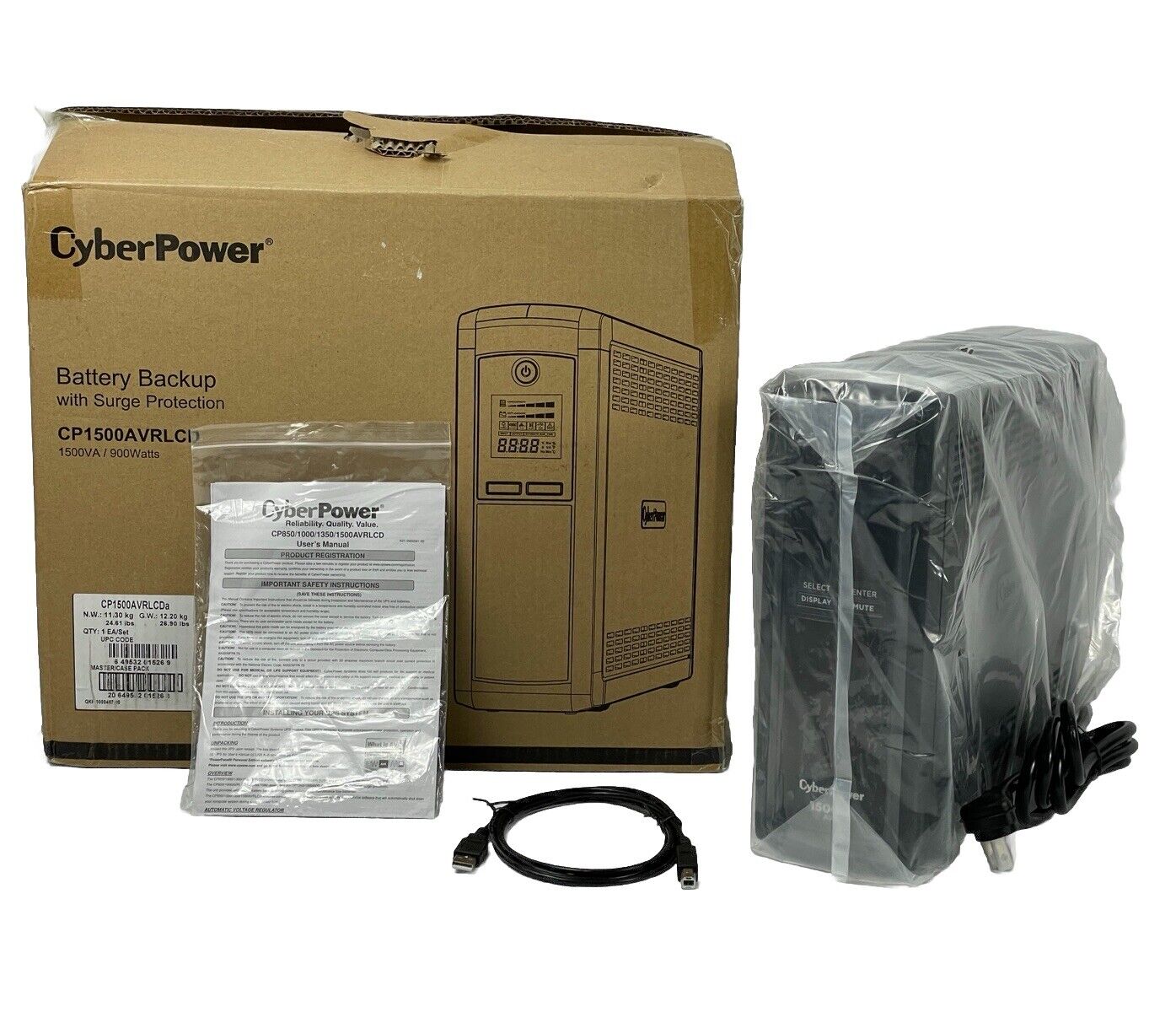 CyberPower CP1500AVRLCD 900W 1500VA Intelligent LCD UPS AVR Mini Tower Black NOB