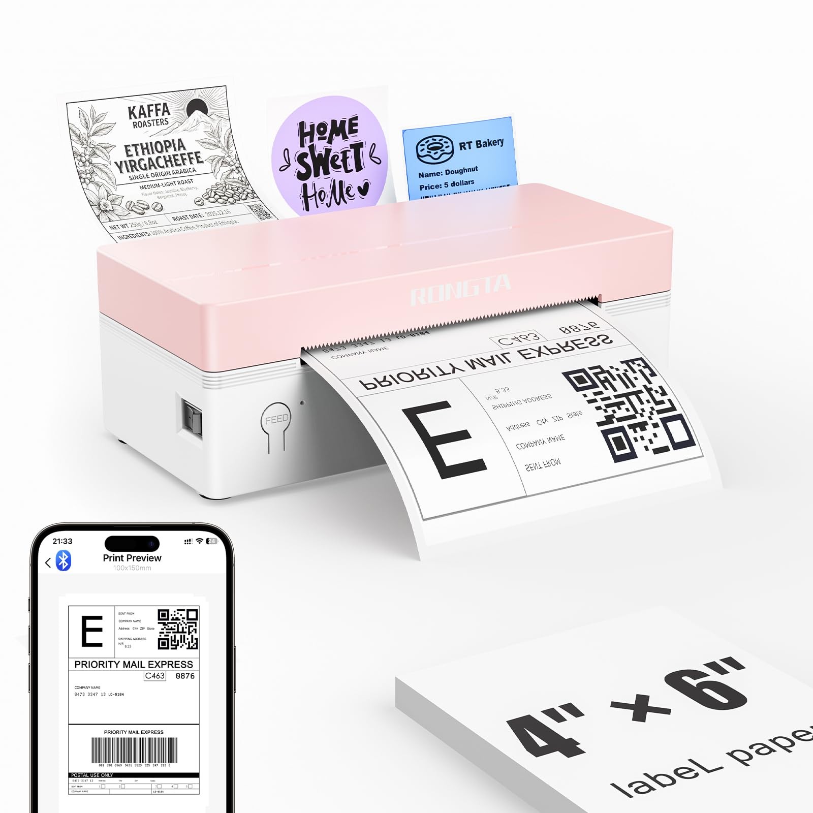 Rongta 4x6 Bluetooth Thermal Label Printer, Wireless Label Printers Packages