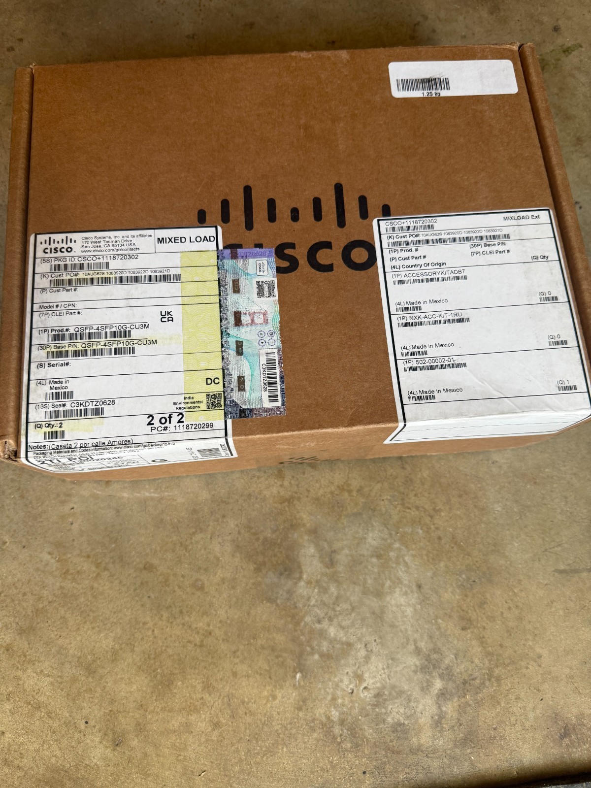 New Cisco QSFP-4SFP10G-CU3M Cable (QTY: 2)