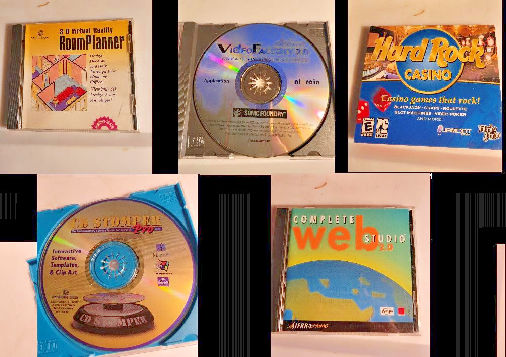 Lot 5 VIntage PC Software Pieces-CD Stomper-Video Factory-WebStudio-Room Planner