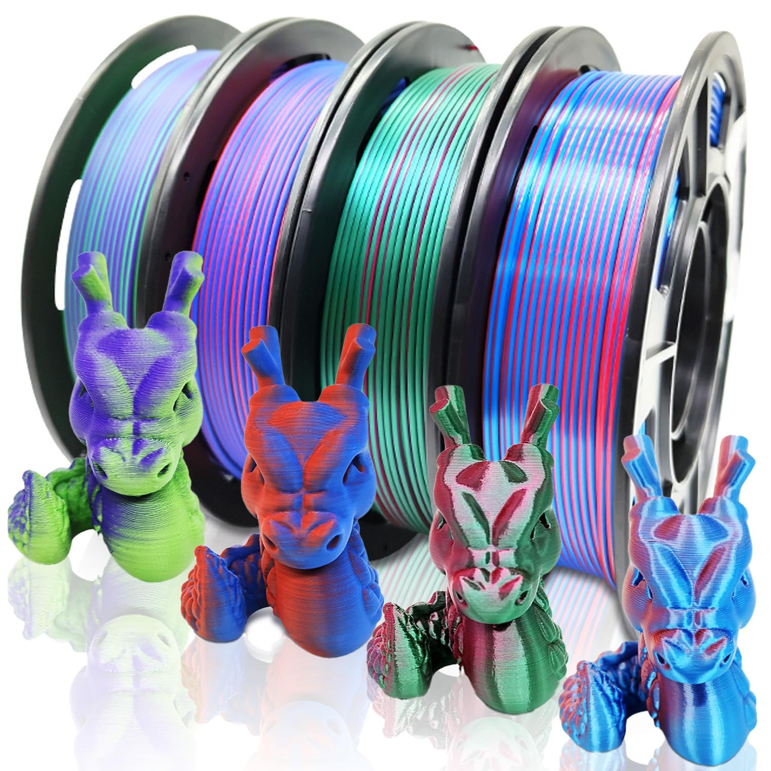 4X 250G Color Pack, Dual Color Filament Coextrusion PLA Filament 1.75Mm for 3D P