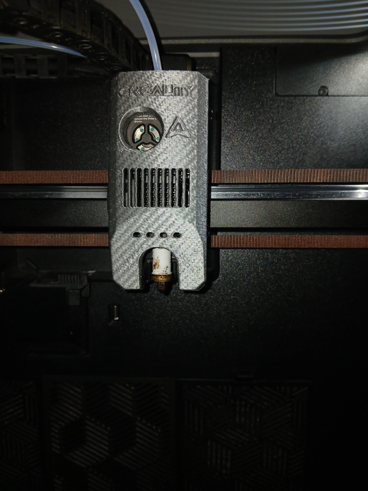 Custom 3D Printed K2 plus ToolHead Cover - PETG Metallic Silver Carbon Fiber TEX