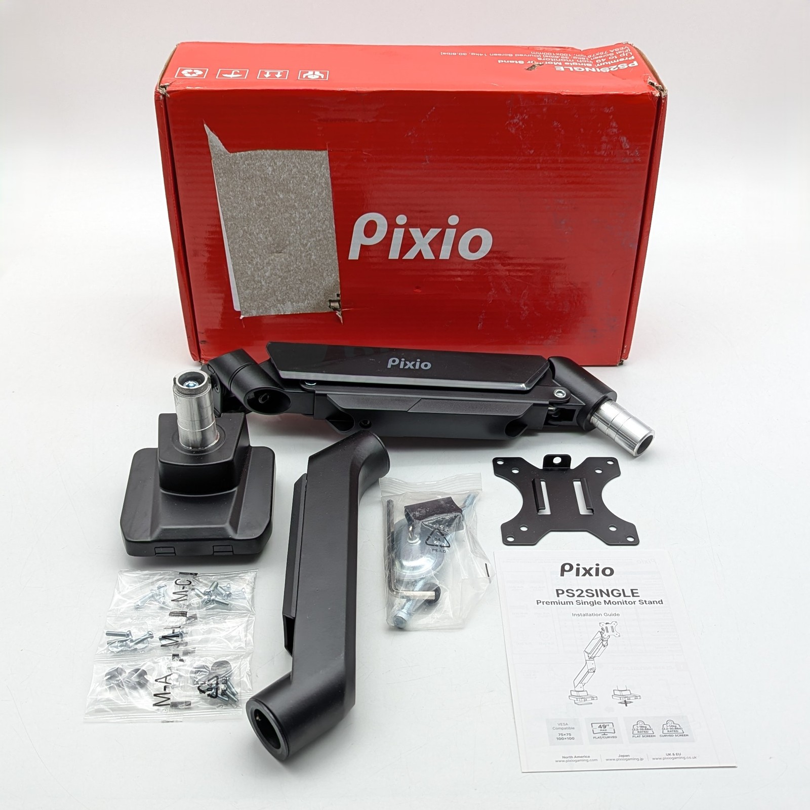 Pixio PS2S Single-Arm Monitor Desk Mount For Fp To 49" Displays | Black
