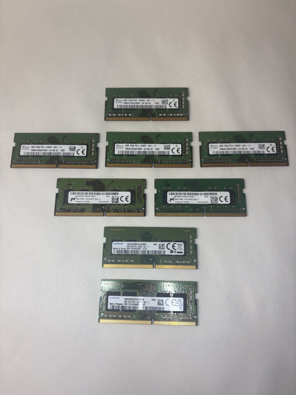 8 Sticks- 8GB PC4 Laptop Memory DDR4 (Mix Manufacturers and MT/s- see pictures)