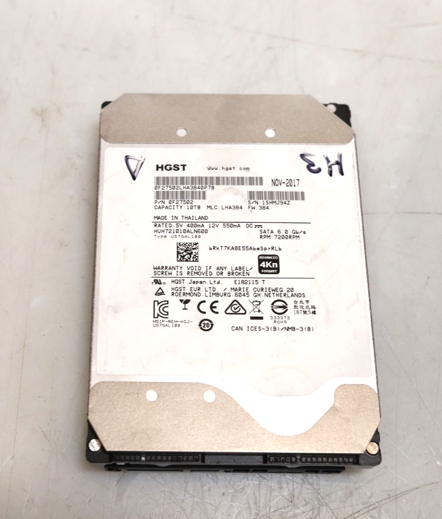 HGST Ultrastar He10 HUH721010ALN600 10TB 7200RPM SATA 3.5" Hard Drive 0F27502