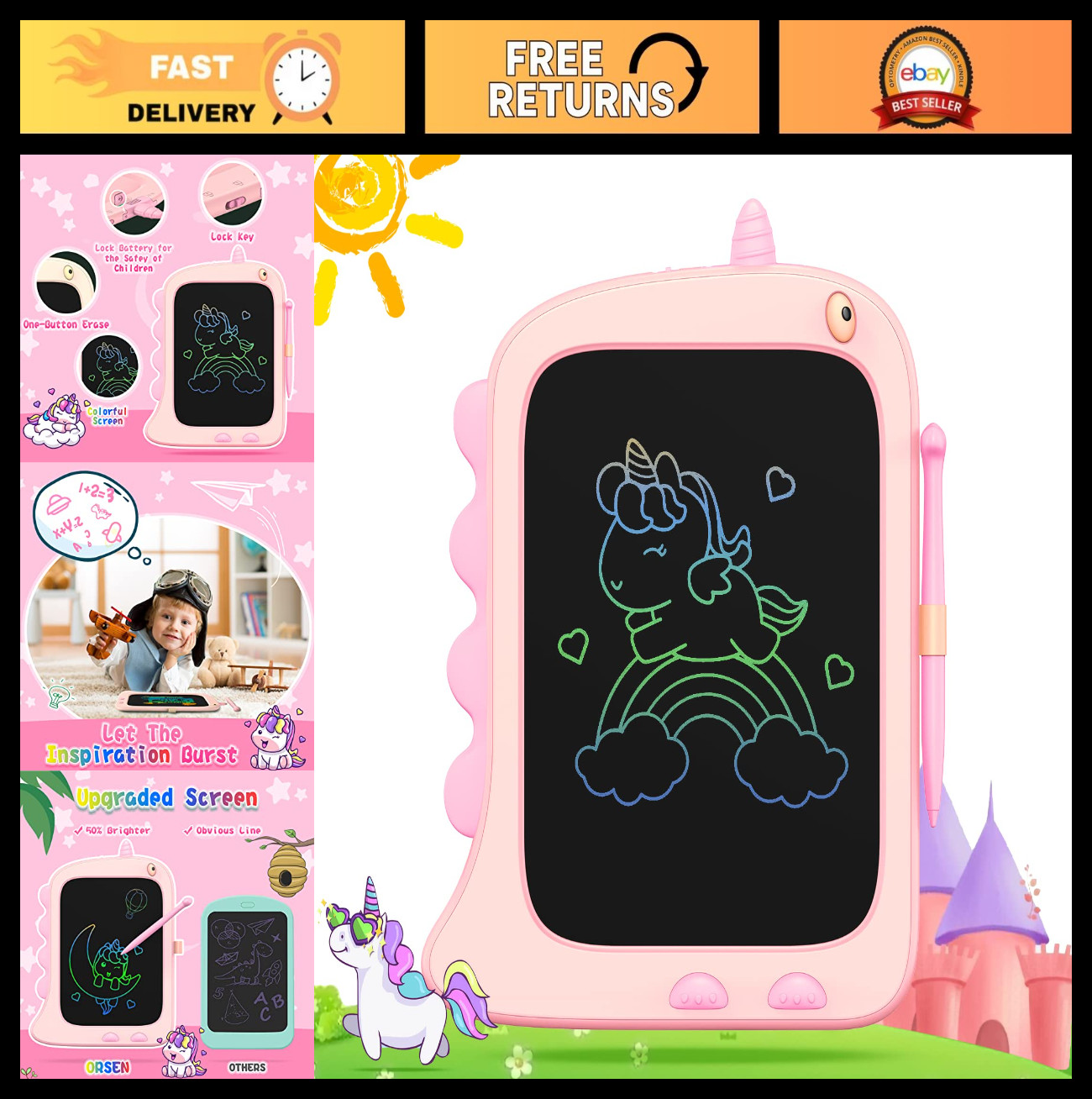 8.5" LCD Doodle Board for Kids - Unicorn Drawing Pad, Travel Toy & Birthday Gift