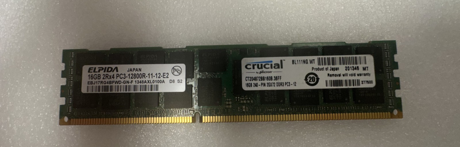ELPIDA 16GB 2Rx4 PC3-12800R-11-12-E2 EBJ17RG4BFWD-GN-F