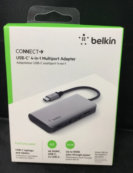 Genuine Belkin USB-C 4 in 1 Multiport Adapter - Gray (AVC006btSGY) Brand New
