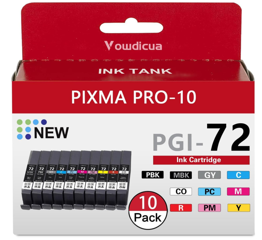 10-PACK Ink Cartridge Set PGI-72 (All Colors) for Canon PIXMA PRO-10 Printer
