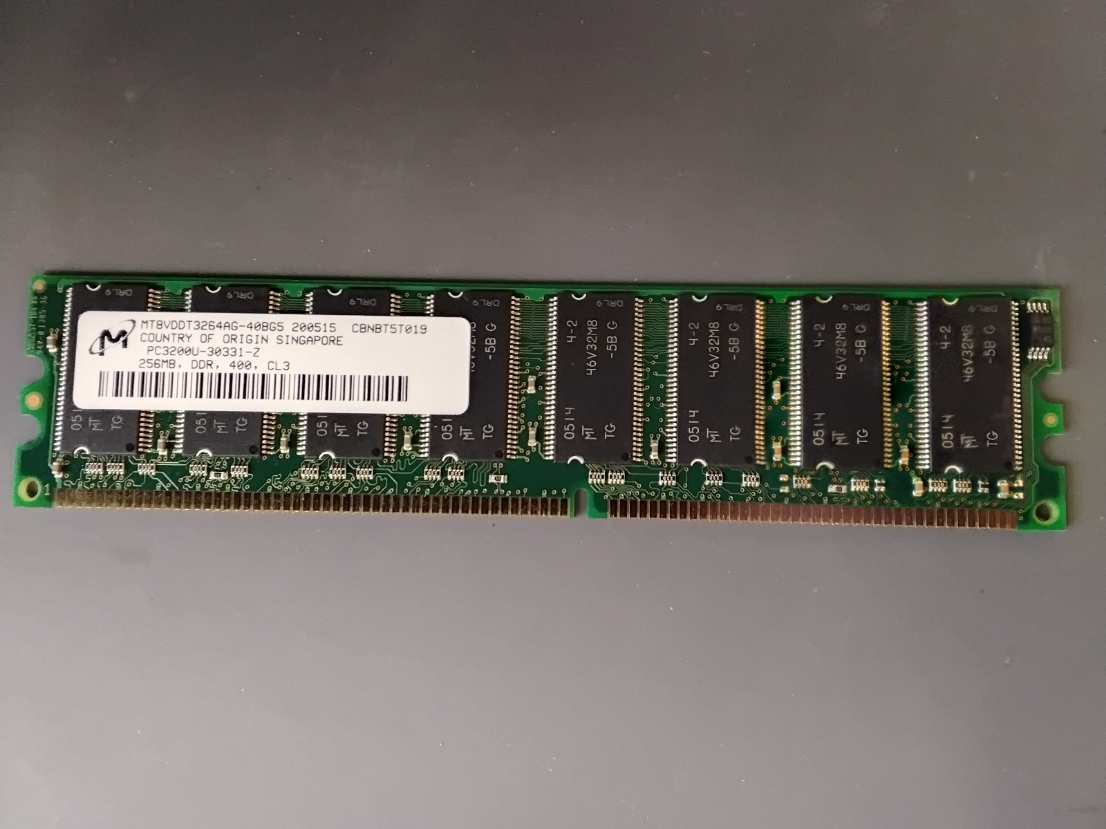 Micron 1x256Mb Ram MT8VDDT3264AG-40BG5 PC3200U-30331-Z C02272026B