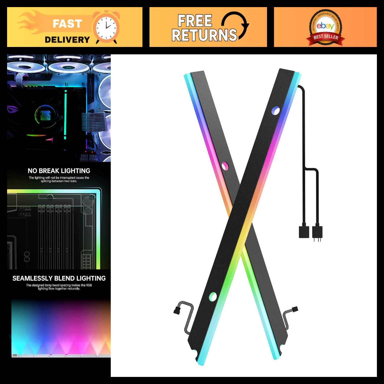 ARGB Light Strip for Motherboard, 24 Addressable RGB, 5V 3-pin, PC Lighting Kit