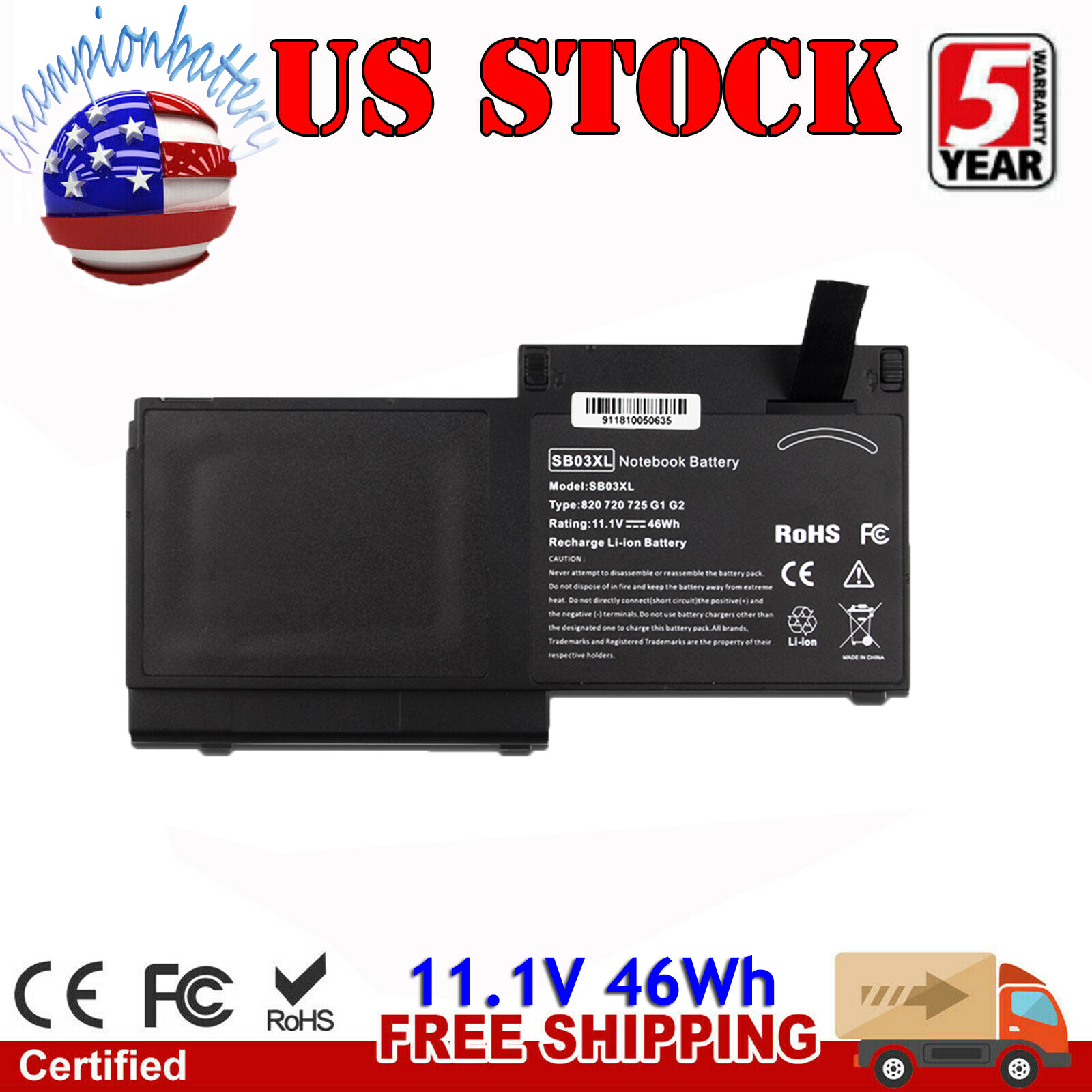 SB03XL Battery For HP Elitebook 720 725 820 G1 G2 E7U25AA 716726-421 717378-001