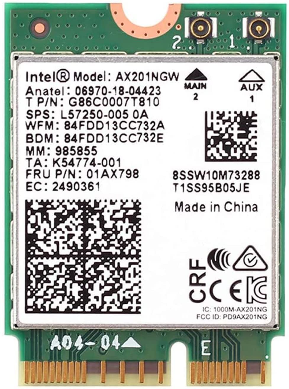 Intel AX201NGW Wifi 6 Wireless Network Card 802.11AX Bluetooth 5.1 160MHz M.2