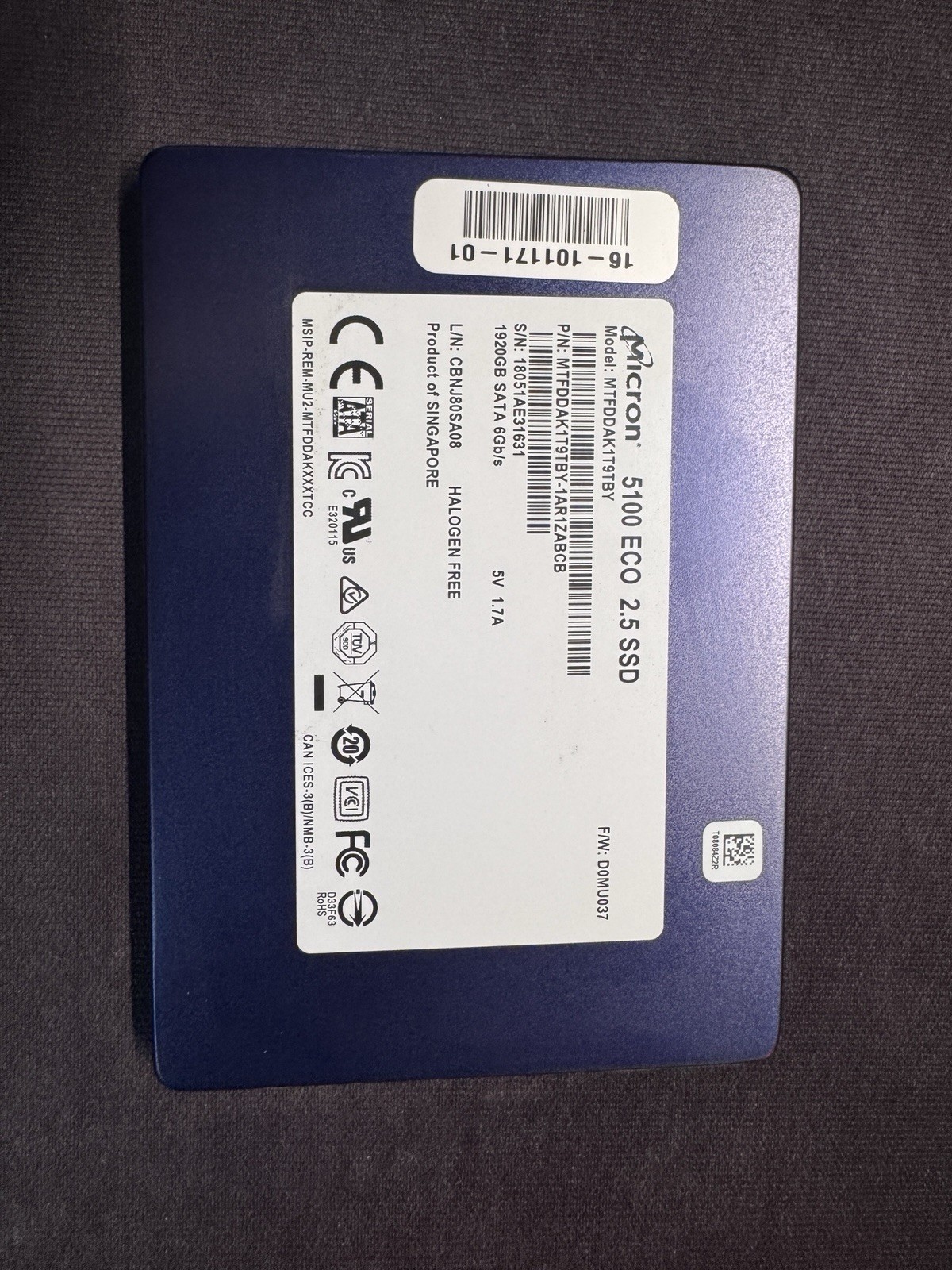 Micron 5100 ECO 1.92TB Internal SSD 2.5in SATA III MTFDDAK1T9TBY