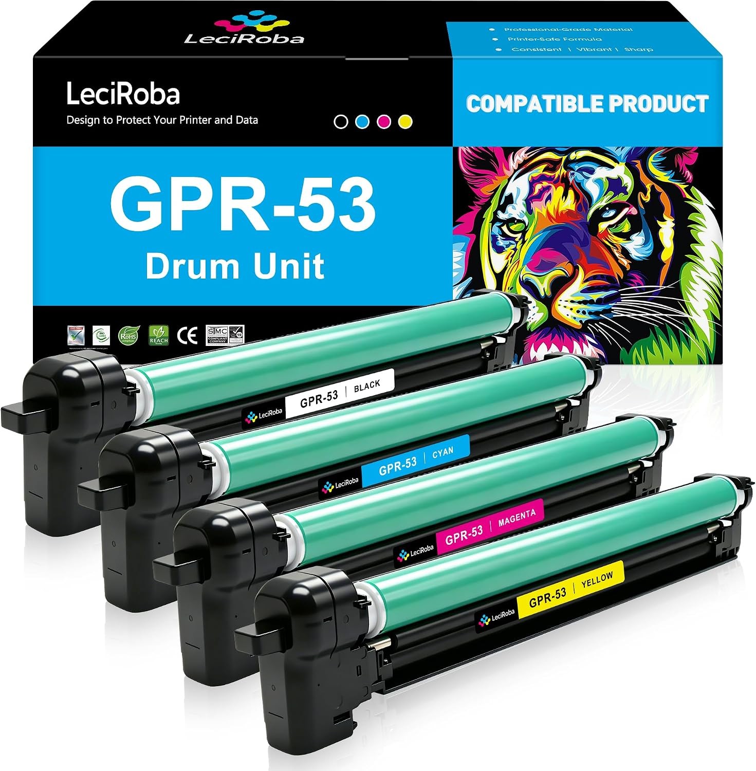 Compatible w/ Canon GPR53 GPR-53 Drum Unit 4-Pack BK/C/M/Y 100K Yield, No Toner