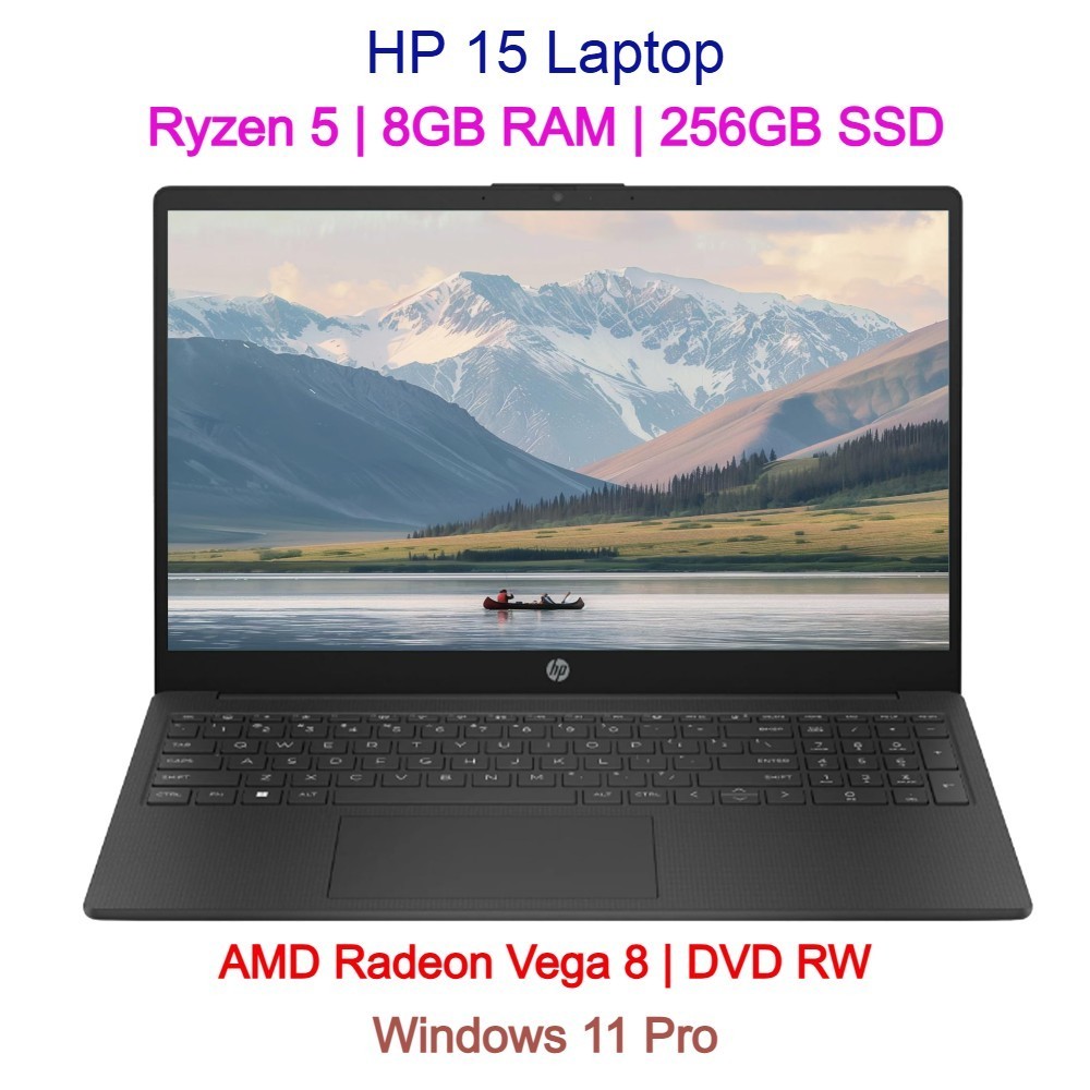 NEW HP 15 15.6 Ryzen 5 2500U 8GB RAM 256GB SSD DVD RW Win11 Pro