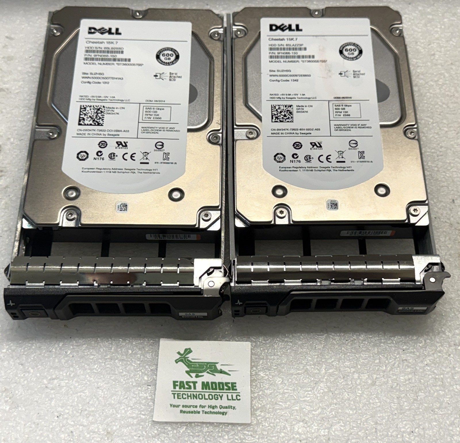 Two Seagate Dell W347K 600GB ST3600057SS SAS Enterprise 3.5" Hard Disk Drive Tra