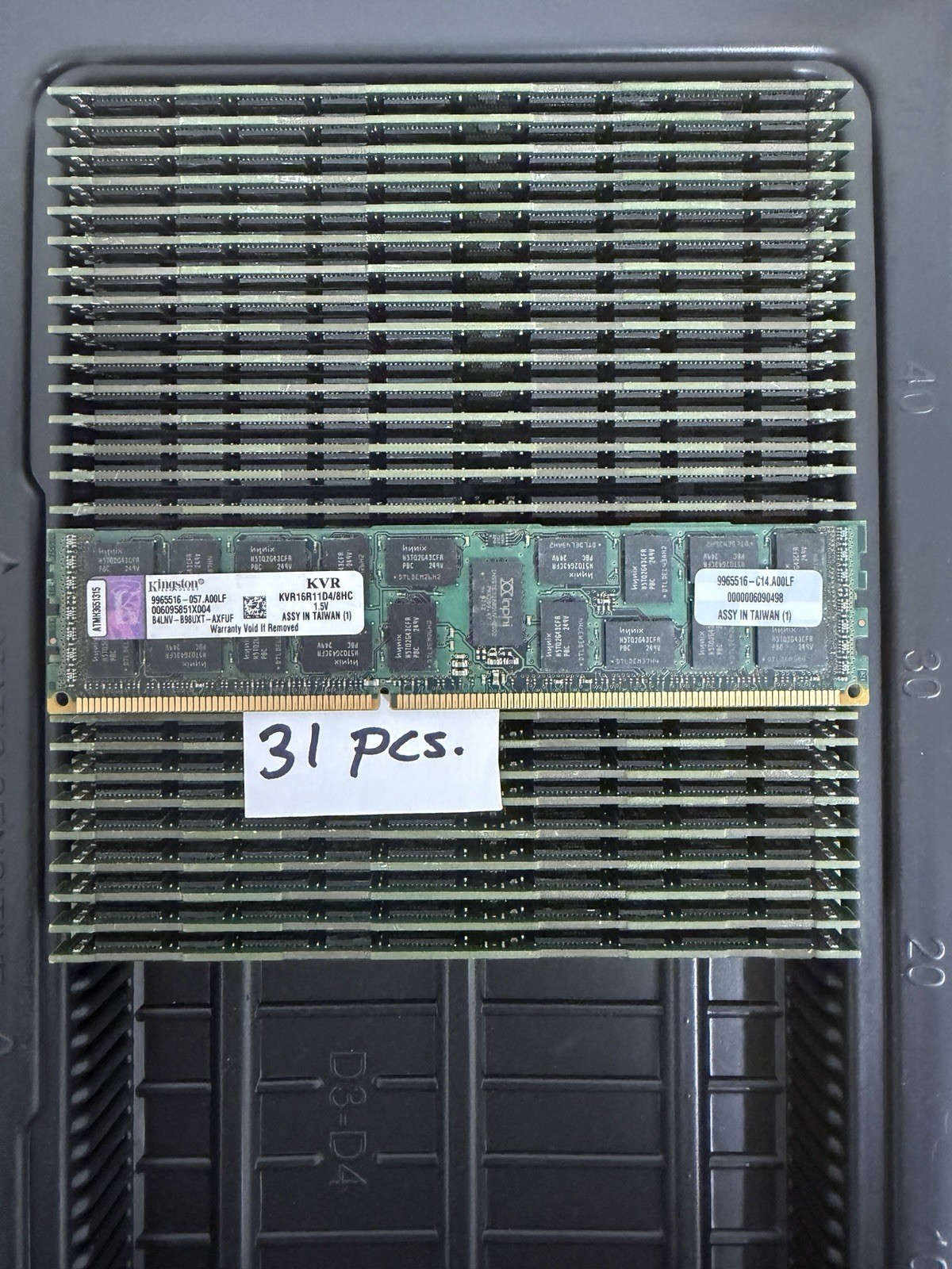 Lot Of 31 Kingston DDR3 8GB DIMM PC3-12800R 1600 ECC Reg 240-Pin KVR16R11D4/8HC