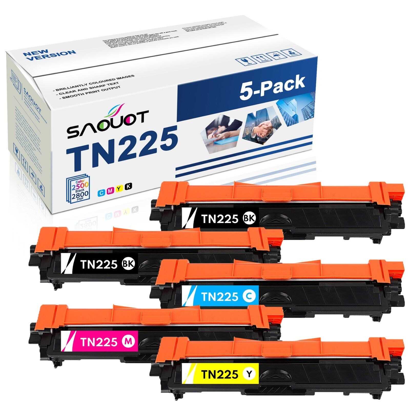 TN225 Toner Cartridge Replacement for Brother TN-225 TN 225 MFC-9140CDN 5 PK